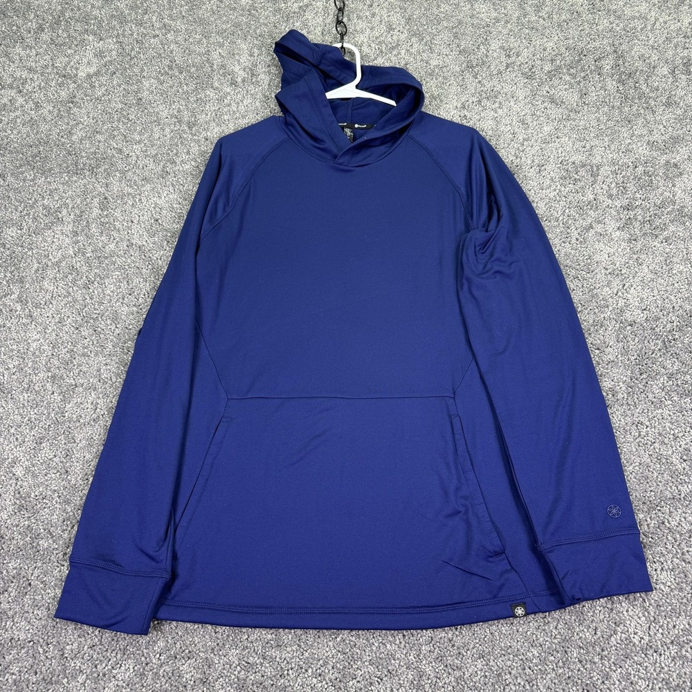 Gaiam Hoodie Mens Medium Blue Lightweight Pullover Stretch Logo Yoga Training